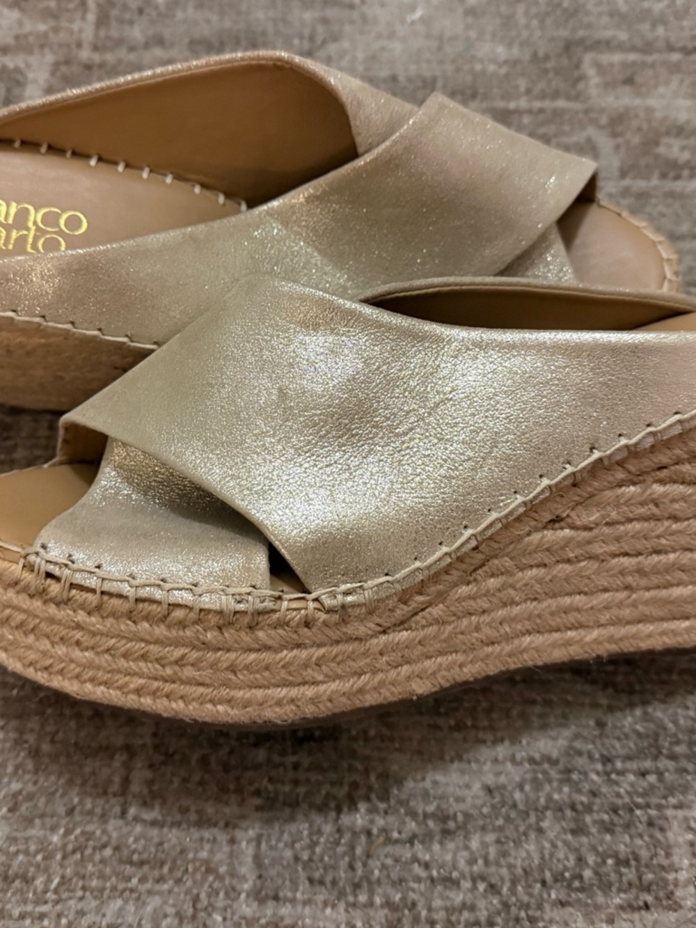 Franco Sarto Metallic Gold Crisscross Espadrille Wedge Sandals